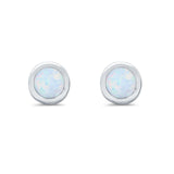 Solitaire Bezel Stud Earrings Round Lab Created White Opal 925 Sterling Silver(0.25mm)