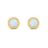 Solitaire Bezel Stud Earrings Round Yellow Tone, Lab Created White Opal 925 Sterling Silver(0.25mm)