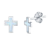 Cross Stud Earrings Lab Created White Opal 925 Sterling Silver