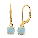 Round Yellow Tone, Natural Larimar Leverback Earrings 925 Sterling Silver (25.4mm)