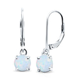 Round Lab Created White Opal Leverback Earrings 925 Sterling Silver (25.4mm)