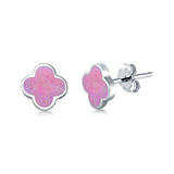 Clover Flower Stud Earring Lab Created Pink Opal 925 Sterling Silver (6.20mm)