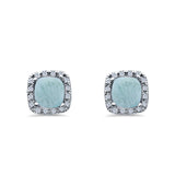 Halo Cushion Engagement Earrings Natural Larimar 925 Sterling Silver