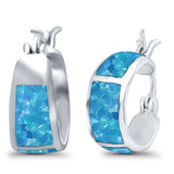 Hoop Huggies Earrings Irregular Shape Lab Created Blue Opal 925 Sterling Silver