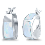 Hoop Huggies Earrings Irregular Shape Lab Created White Opal 925 Sterling Silver