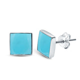 Square Shape Stud Post Tiny Earring Solid Simulated Turquoise 925 Sterling Silver (6mm-8mm)