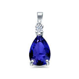 Pear Shape Simulated Blue Sapphire CZ 925 Sterling Silver Charm Pendant (21.5mm)