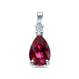 Pear Shape Simulated Ruby CZ 925 Sterling Silver Charm Pendant (21.5mm)