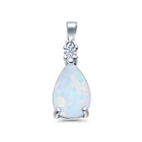 Pear Shape Lab Created White Opal Charm Pendant 925 Sterling Silver (21.5mm)