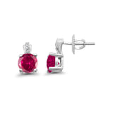 Stud Earrings Wedding Round Simulated Ruby CZ 925 Sterling Silver (9mm)
