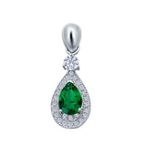 Halo Teardrop Pendant Simulated Green Emerald CZ 925 Sterling Silver (26mm)