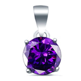 Halo Simulated Amethyst CZ Round 925 Sterling Silver Charm Pendant