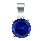 Halo Simulated Blue Sapphire CZ Round 925 Sterling Silver Charm Pendant