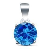 Halo Simulated Blue Topaz CZ Round 925 Sterling Silver Charm Pendant