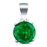 Halo Simulated Green Emerald CZ Round 925 Sterling Silver Charm Pendant