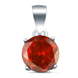 Halo Simulated Garnet CZ Round 925 Sterling Silver Charm Pendant