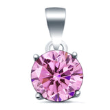Halo Simulated Pink CZ Round 925 Sterling Silver Charm Pendant