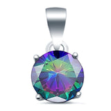 Halo Simulated Rainbow CZ Round 925 Sterling Silver Charm Pendant