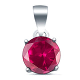 Halo Simulated Ruby CZ Round 925 Sterling Silver Charm Pendant
