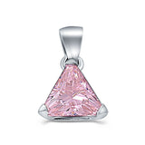 Triangle Cut Charm Pendant Simulated Pink CZ 925 Sterling Silver (11mm)