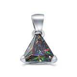 Triangle Cut Charm Pendant Simulated Rainbow CZ 925 Sterling Silver (11mm)