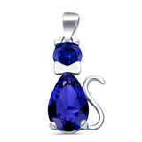 Teardrop Cat Pendant Charm Pear Simulated Blue Sapphire CZ 925 Sterling Silver