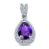 Pear Shape Simulated Amethyst Cubic Zirconia Pendant for Necklace 925 Sterling Silver