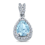 Pear Shape Simulated Aquamarine Cubic Zirconia Pendant for Necklace 925 Sterling Silver