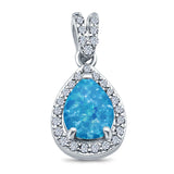 Pear Shape Lab Created Blue Opal Pendant for Necklace 925 Sterling Silver