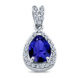 Pear Shape Simulated Blue Sapphire CZ Pendant for Necklace 925 Sterling Silver