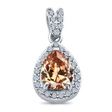 Pear Shape Simulated Champagne CZ Pendant for Necklace 925 Sterling Silver