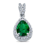 Pear Shape Simulated Green Emerald CZ Pendant for Necklace 925 Sterling Silver