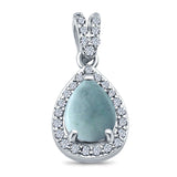 Pear Shape Simulated Larimar CZ Pendant for Necklace 925 Sterling Silver