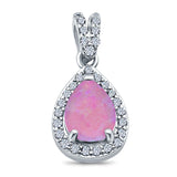 Pear Shape Lab Created Pink Opal Pendant for Necklace 925 Sterling Silver