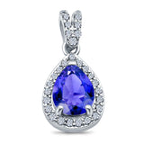 Pear Shape Simulated Tanzanite CZ Pendant for Necklace 925 Sterling Silver