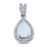 Pear Shape Lab Created White Opal Pendant for Necklace 925 Sterling Silver