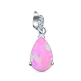 Pear Shape Lab Created Pink Opal Simulated CZ 925 Sterling Silver Charm Pendant