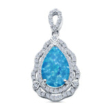 Pear Shape Lab Created Blue Opal Simulated CZ 925 Sterling Silver Charm Pendant