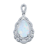 Pear Shape Lab Created White Opal Simulated CZ 925 Sterling Silver Charm Pendant