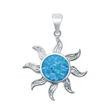 Lab Created Blue Opal Sun Surf Celestial 925 Sterling Silver Charm Pendant