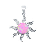 Lab Created Pink Opal Sun Surf Celestial 925 Sterling Silver Charm Pendant