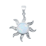 Lab Created White Opal Sun Surf Celestial 925 Sterling Silver Charm Pendant