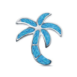 Lab Created Blue Opal Palm Tree Charm Pendant 925 Sterling Silver