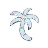 Lab Created White Opal Palm Tree Charm Pendant 925 Sterling Silver