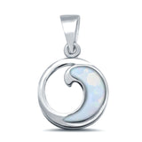 Lab Created White Opal Wave Design 925 Sterling Silver Charm Pendant