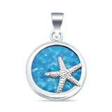 Lab Created Blue Opal Starfish Round 925 Sterling Silver Charm Pendant