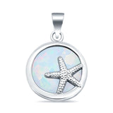 Lab Created White Opal Starfish Round 925 Sterling Silver Charm Pendant