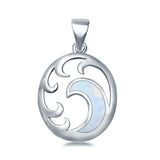Wave Lab Created White Opal 925 Sterling Silver Charm Pendant