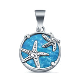 Lab Created Blue Opal Two Starfish Round 925 Sterling Silver Charm Pendant