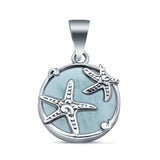 Larimar Two Starfish Round 925 Sterling Silver Charm Pendant